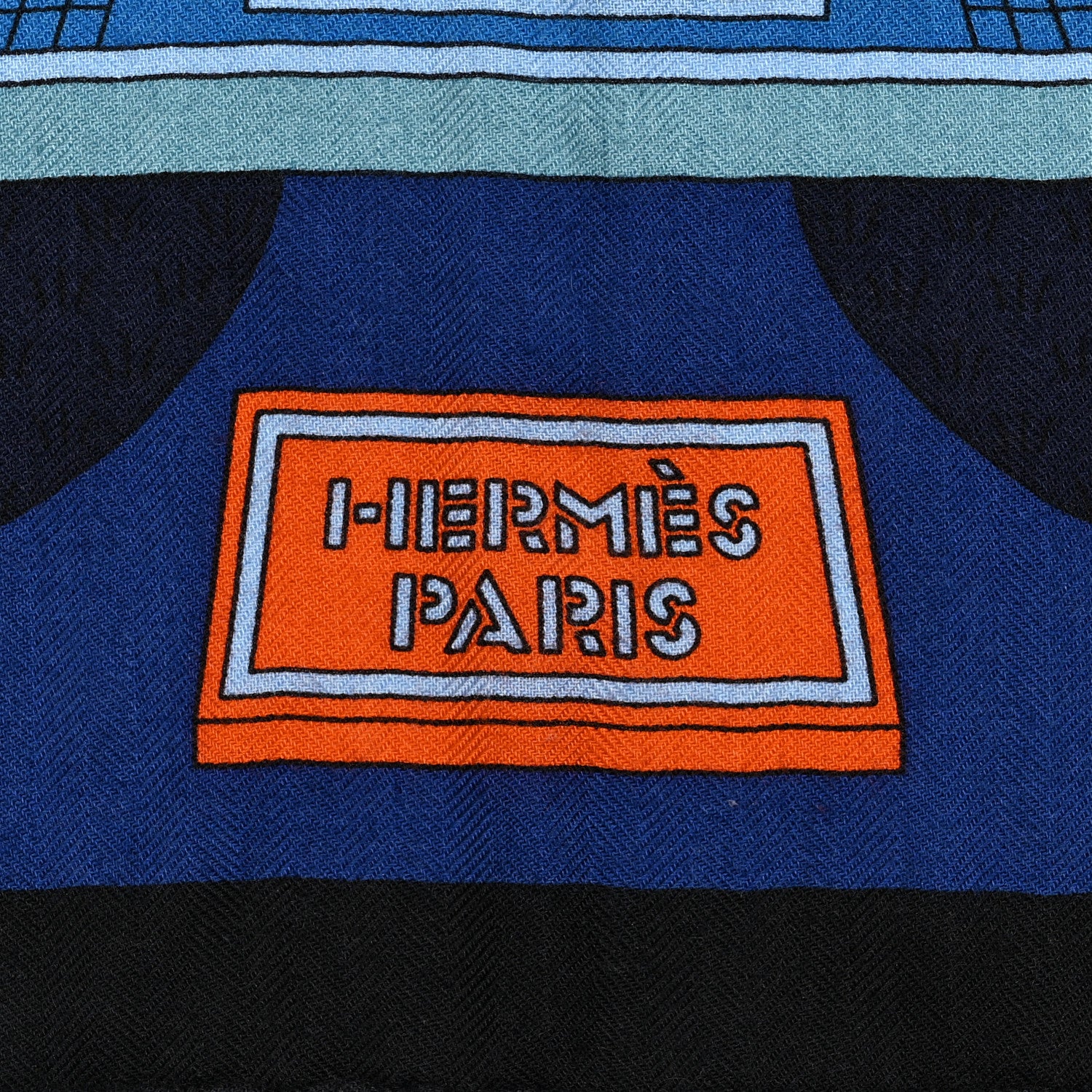 Hermes Cashmere Silk La Maison des Carres Shawl 140 Bleu Nuit Ciel Orange 2 of 5