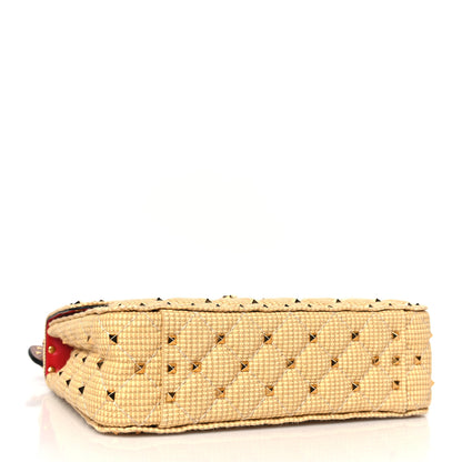 Valentino Garavani Raffia Medium Rockstud Spike Shoulder Bag Natural Tan 4 of 8