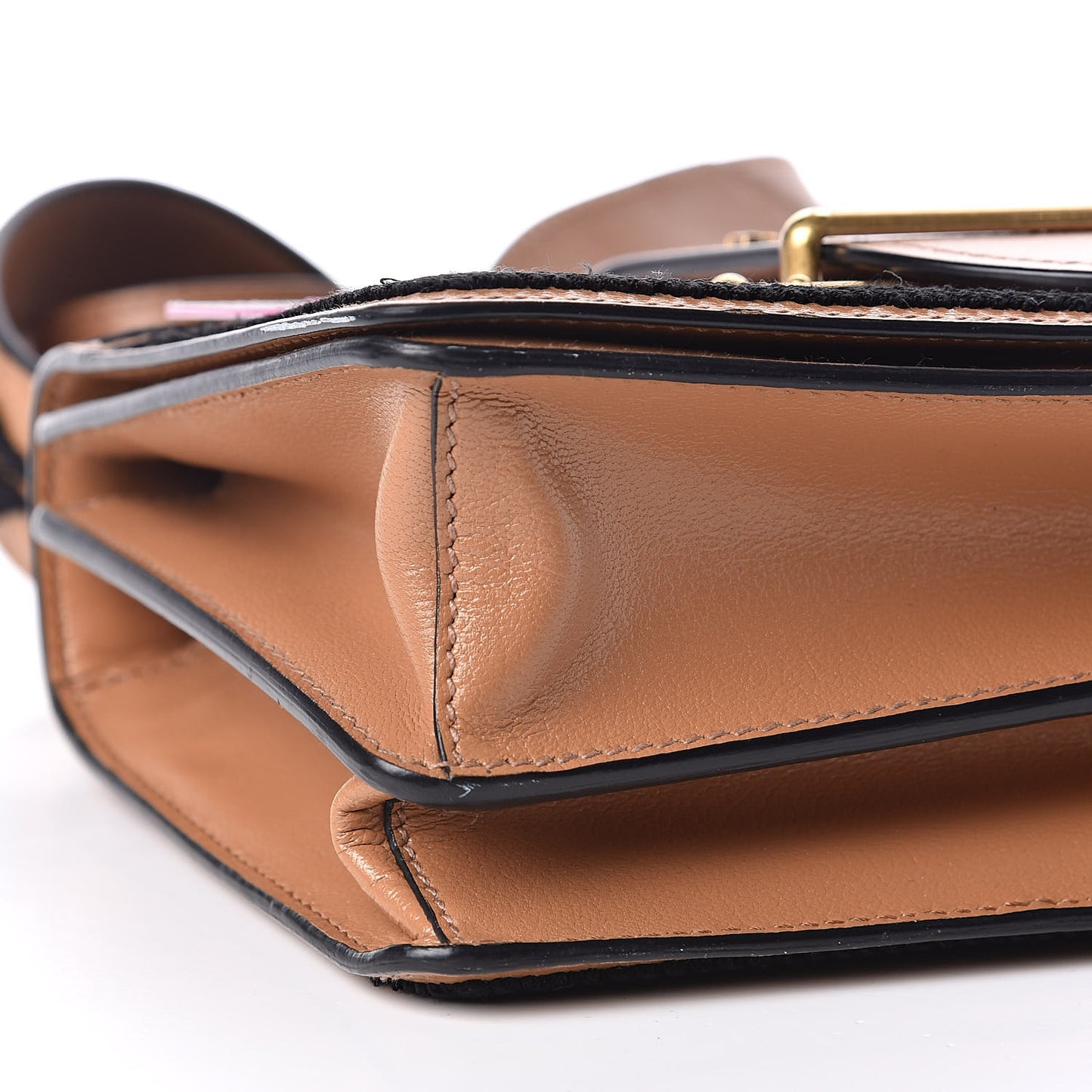 Calfskin Embroidered Cahier Bag Caramel Black