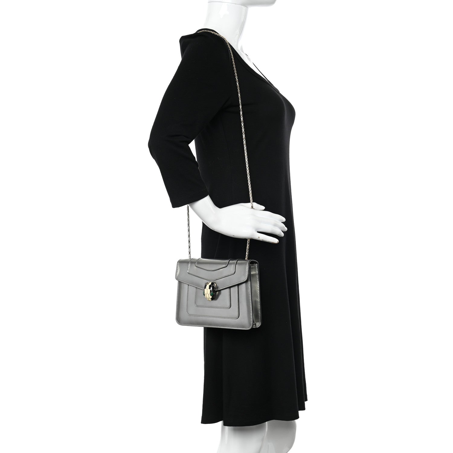 Bulgari Metallic Calfskin Small Serpenti Forever Snake Strap Crossbody Bag Silver 2 of 13