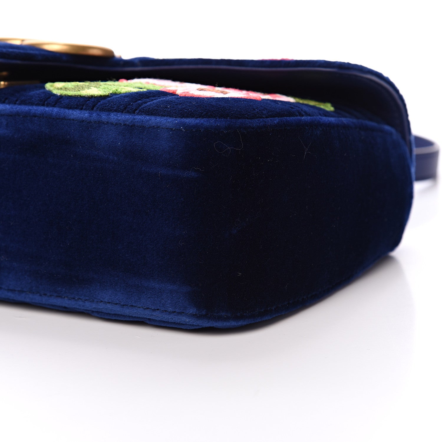 Gucci Velvet Matelasse Deer Embroidered Small GG Marmont Shoulder Bag Cobalt Blue 9 of 10