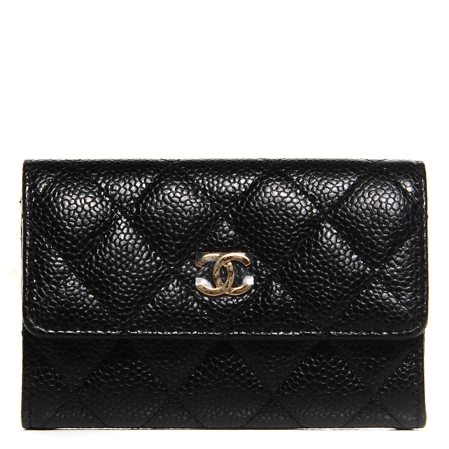 Caviar Quilted Flap Card Holder Black