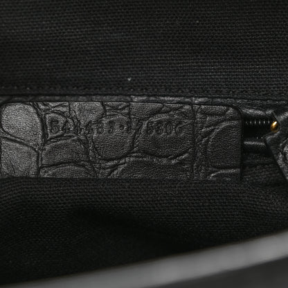 Alexander McQueen Calfskin Crocodile Embossed Small Skull Padlock Zip Around Tote Black 7 of 13