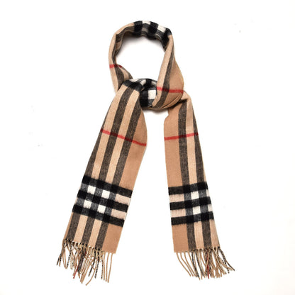 Burberry Metallic Polyester Cashmere Giant Check Reversible Fringe Scarf Camel 1 of 6