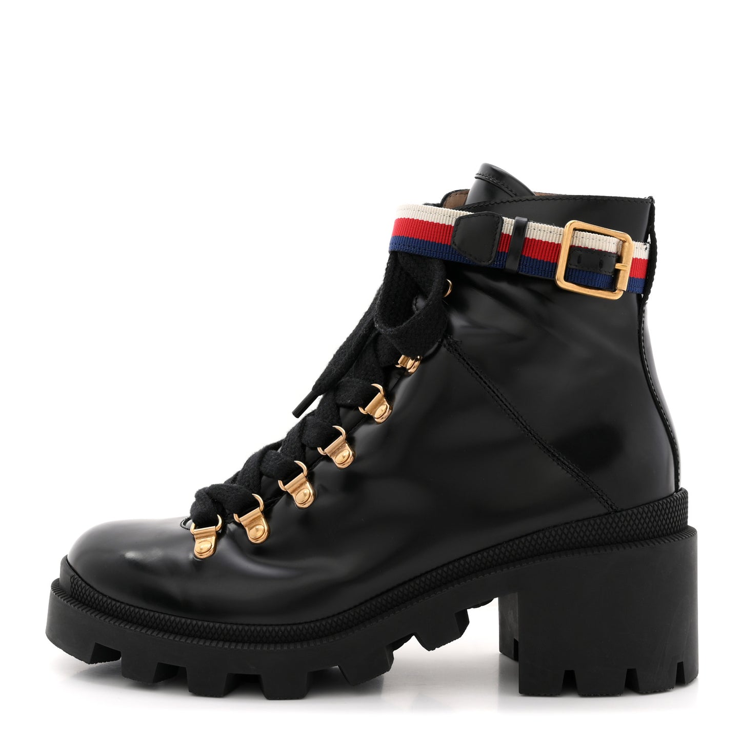 Calfskin Sylvie Web Womens Lace Up Combat Boots 38 Black