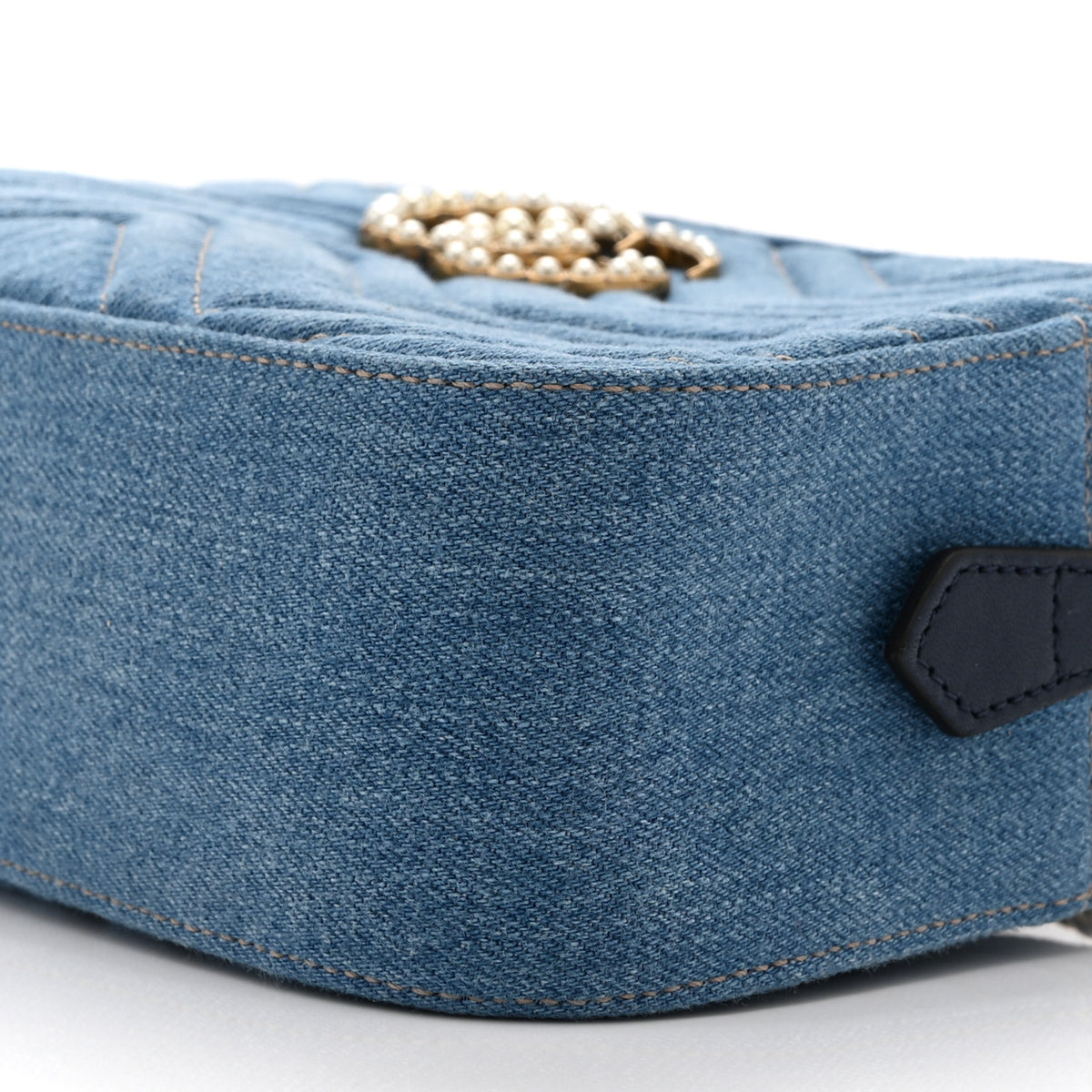 Denim Matelasse Small Pearly GG Marmont Chain Shoulder Bag Blue