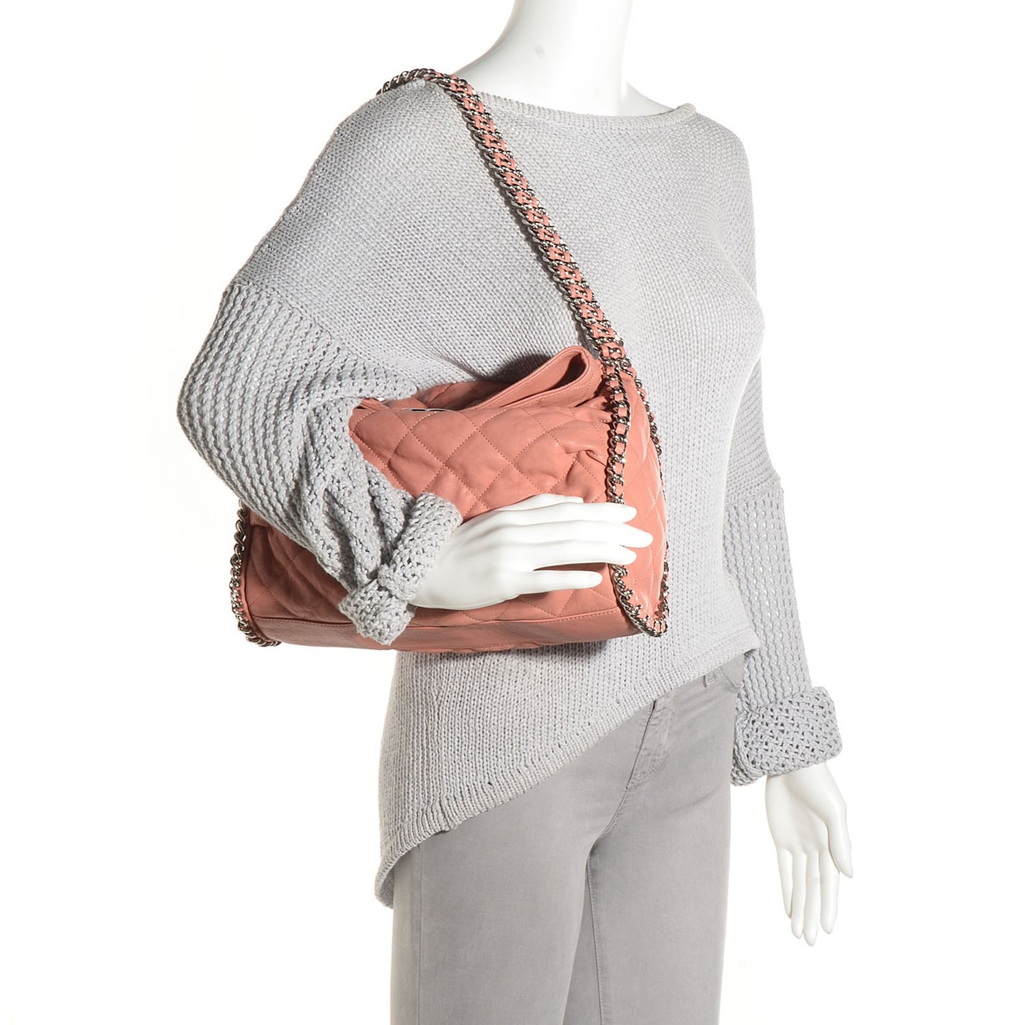 Washed Lambskin Chain Around Hobo Pink