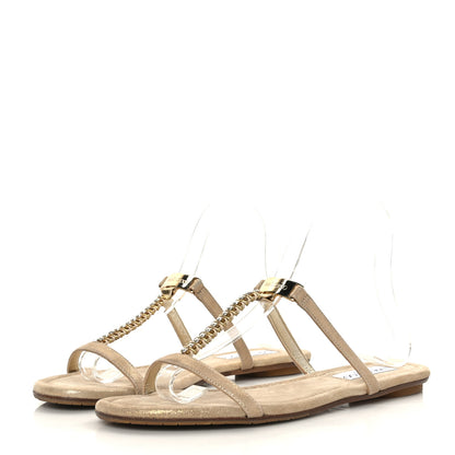 Jimmy Choo Metallic Calfskin Thong Sandals 38.5 Champagne 3 of 8