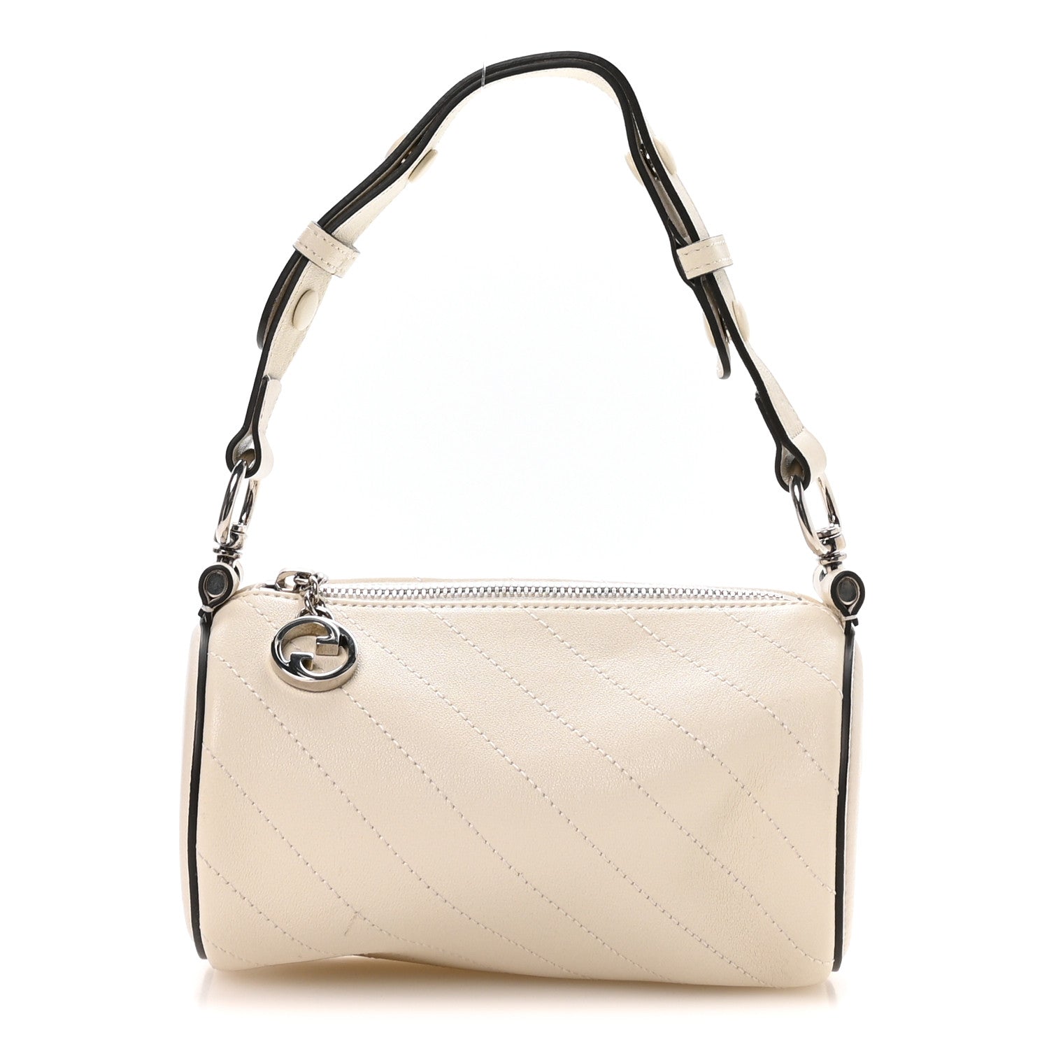 Gucci Sakai Be Green Calfskin Diagonal Stitched Mini Blondie Barrel Shoulder Bag Mystic White 1 of 10