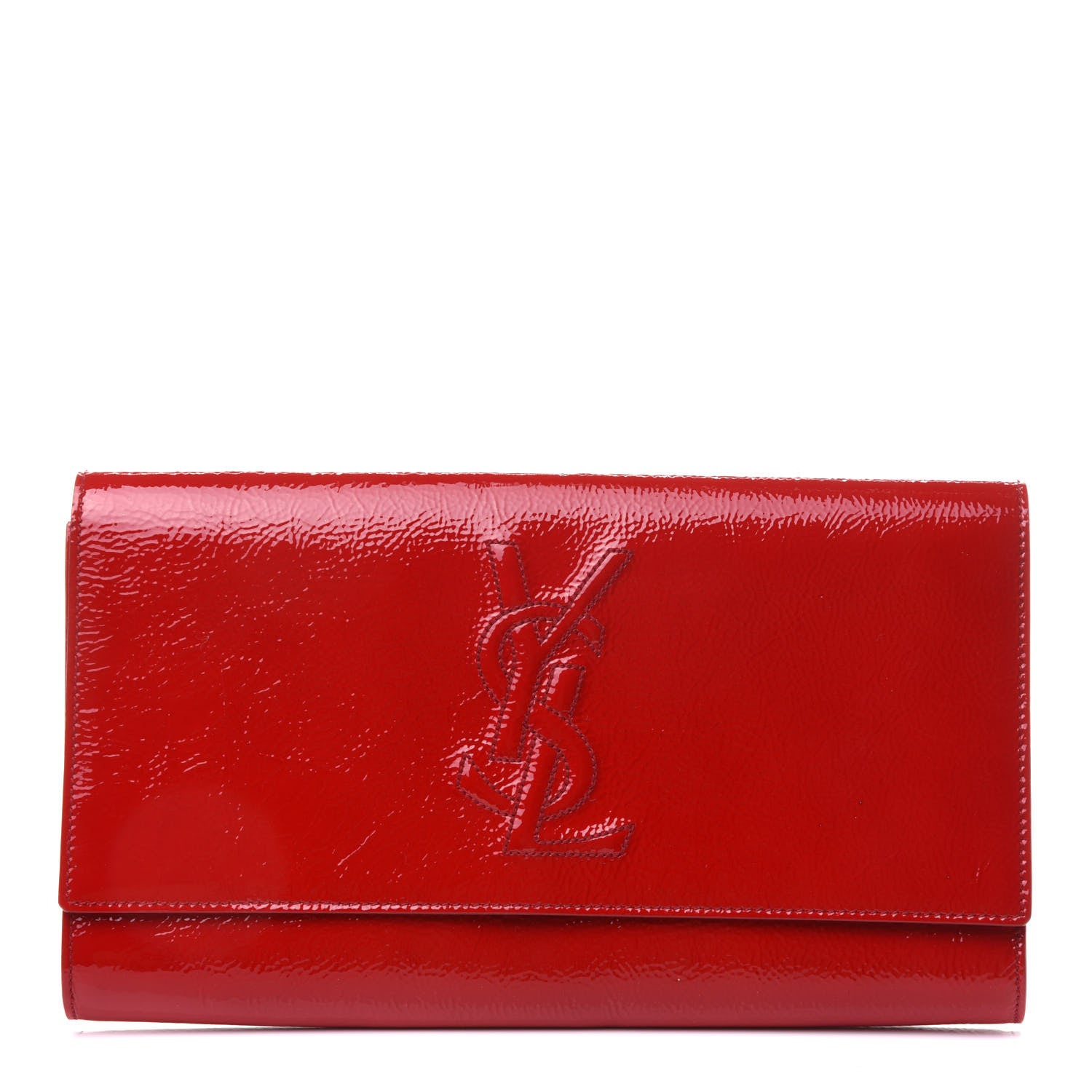 Saint Laurent Textured Patent Monogram Large Belle De Jour Clutch Red 1 of 10