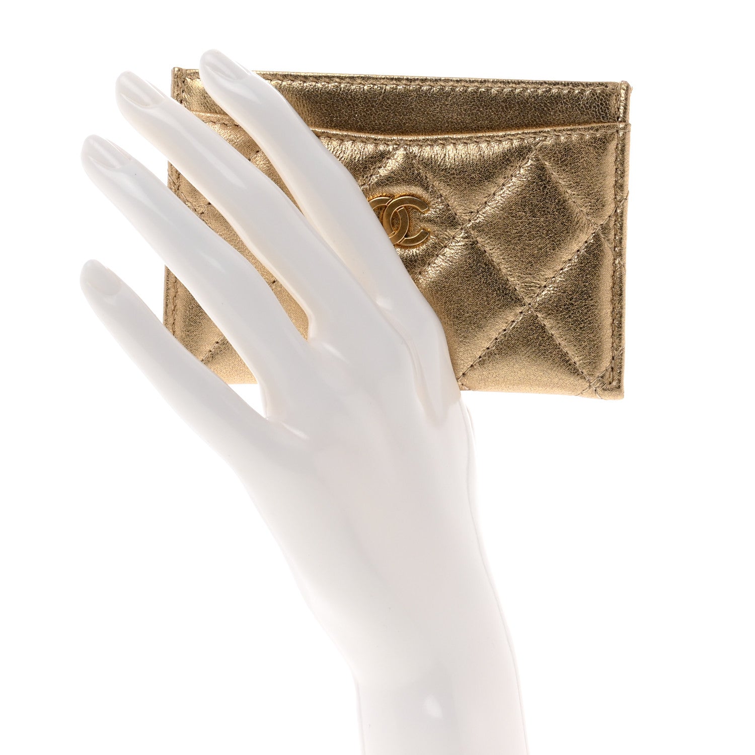 Chanel Metallic Lambskin Quilted CC Card Holder Gold 2 of 9
