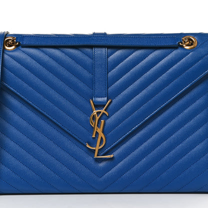Saint Laurent Grain De Poudre Matelasse Chevron Large Monogram Satchel Blue Majorelle 9 of 16