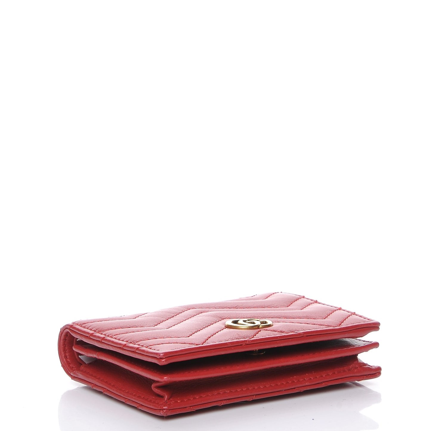 Calfskin Matelasse GG Marmont Card Case Hibiscus Red