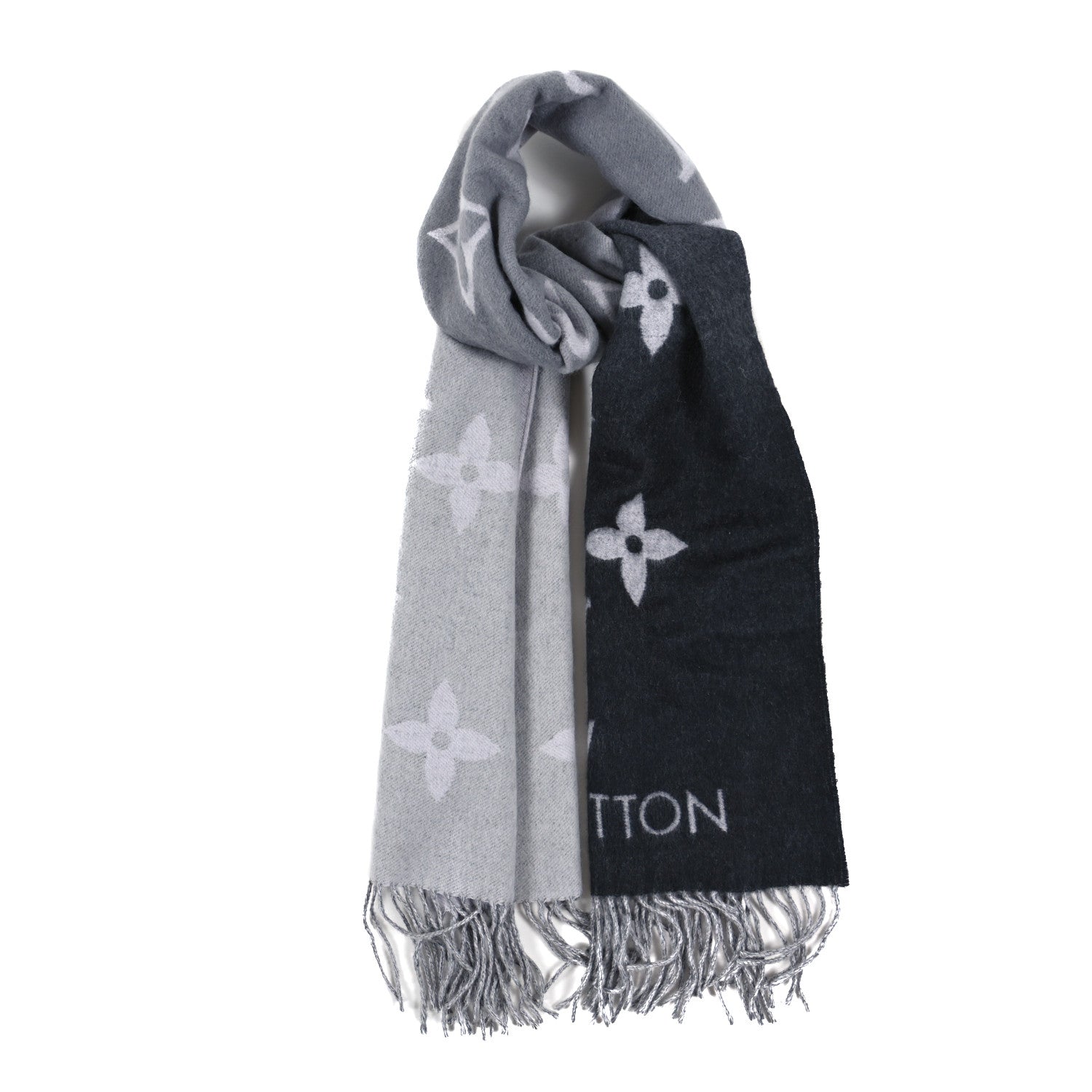 Louis Vuitton Cashmere Monogram Gradient Reykjavik Scarf Grey 1 of 3