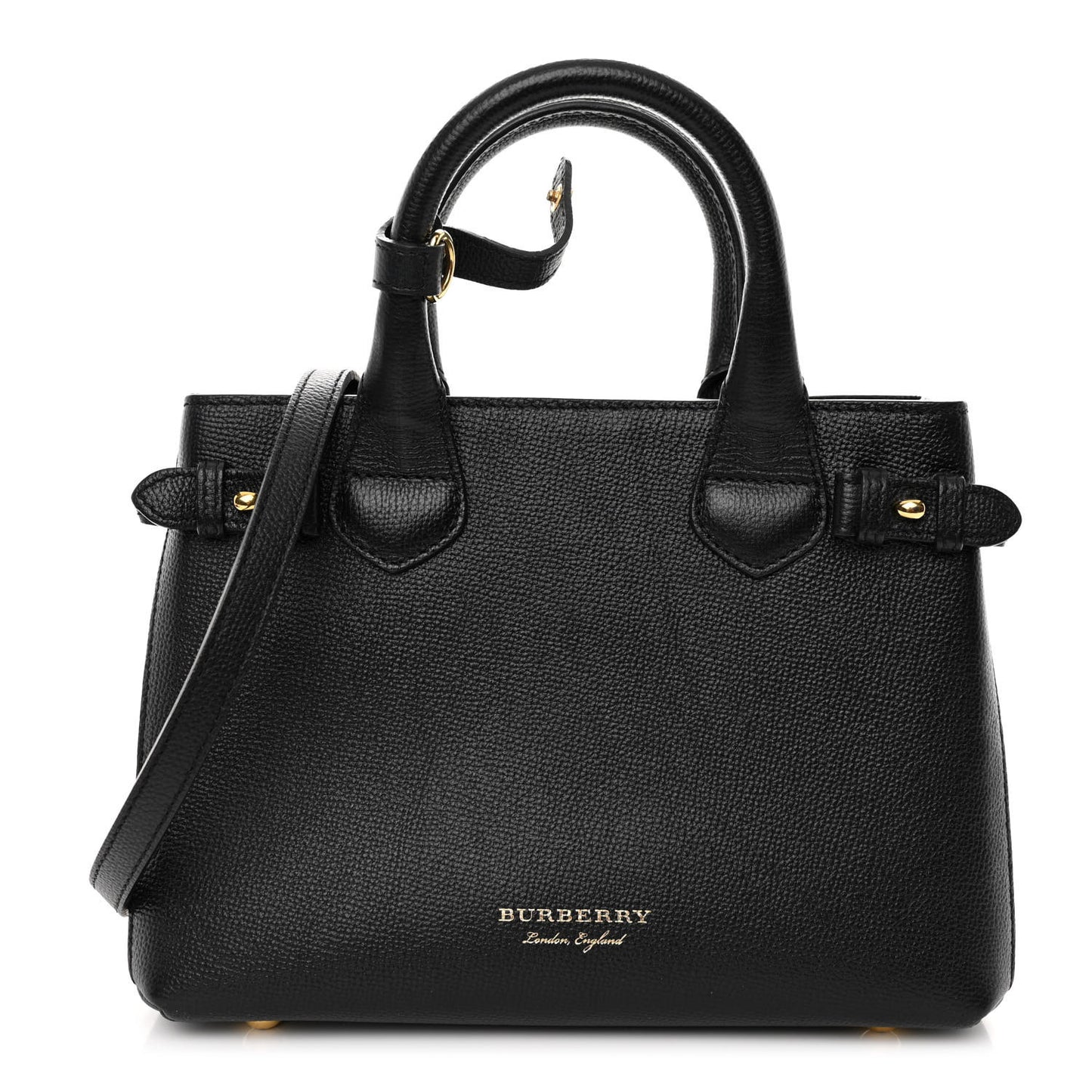 Grainy Calfskin House Check Small Banner Tote Black