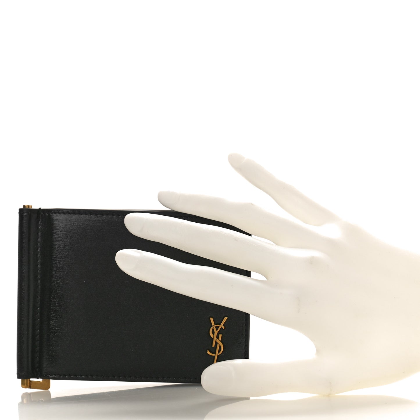Shiny Calfskin Tiny Cassandre Bill Clip Wallet Black