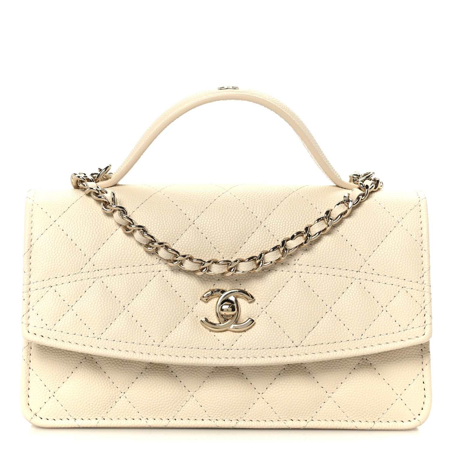 Chanel Caviar Quilted Trendy Handle Clutch With Chain Ecru 1 of 12