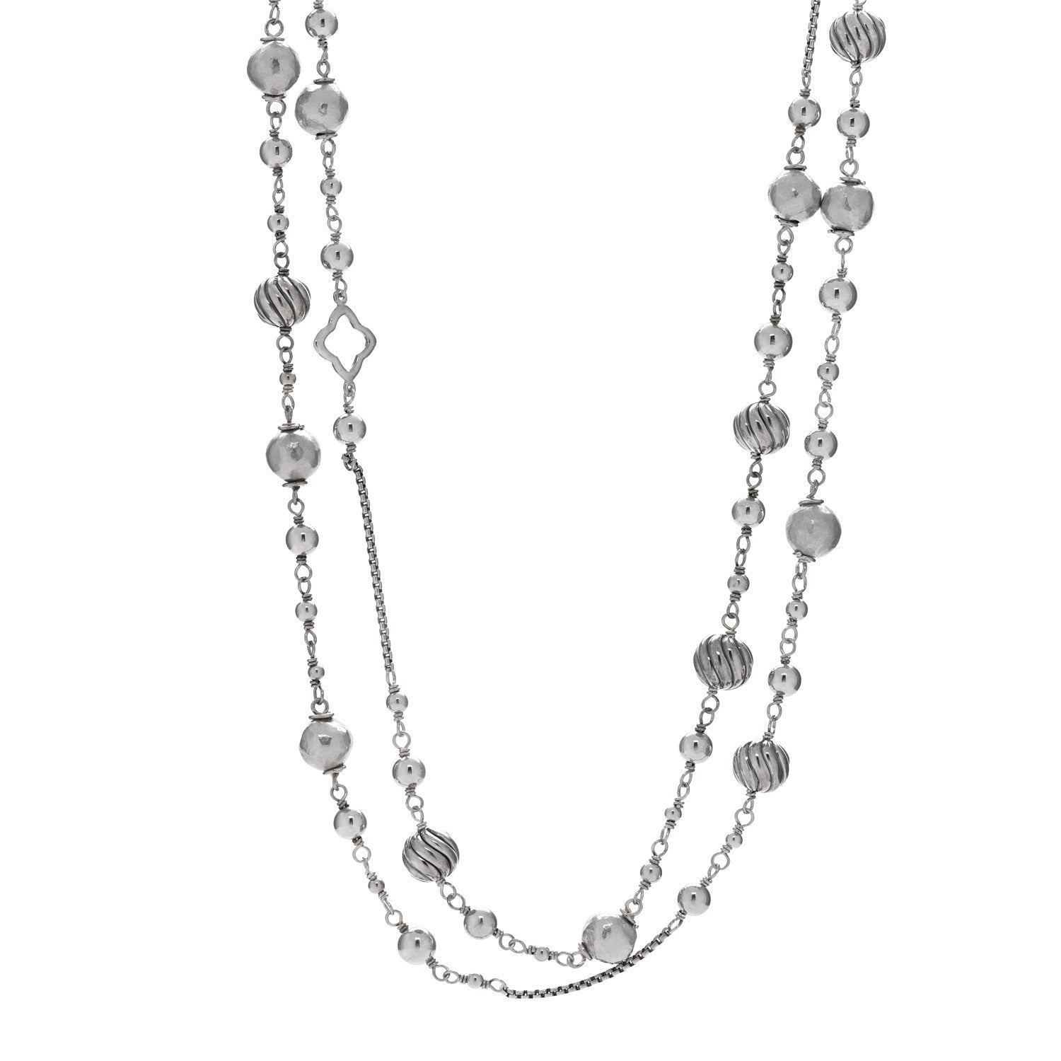 David Yurman Sterling Silver Quatrefoil Bead Chain Necklace 1 of 4