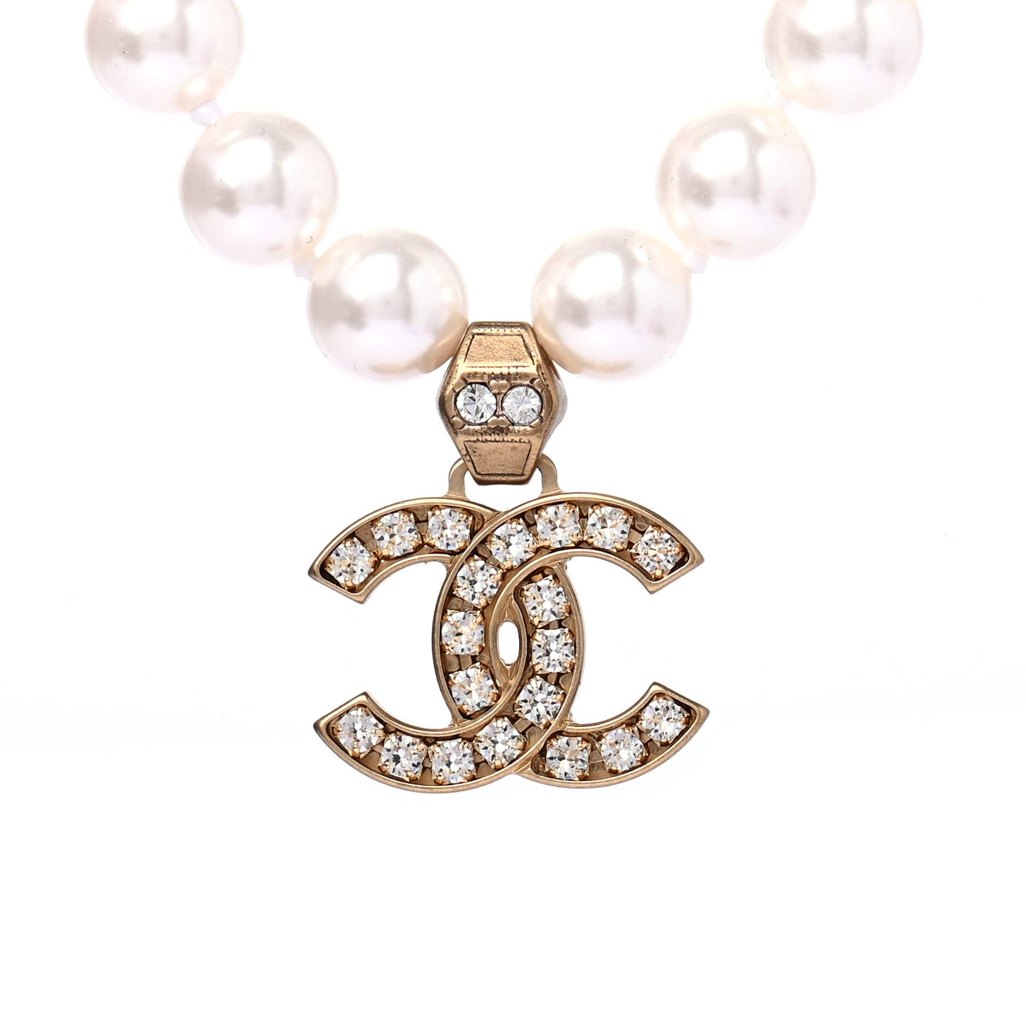Pearl Crystal CC Short Necklace Gold