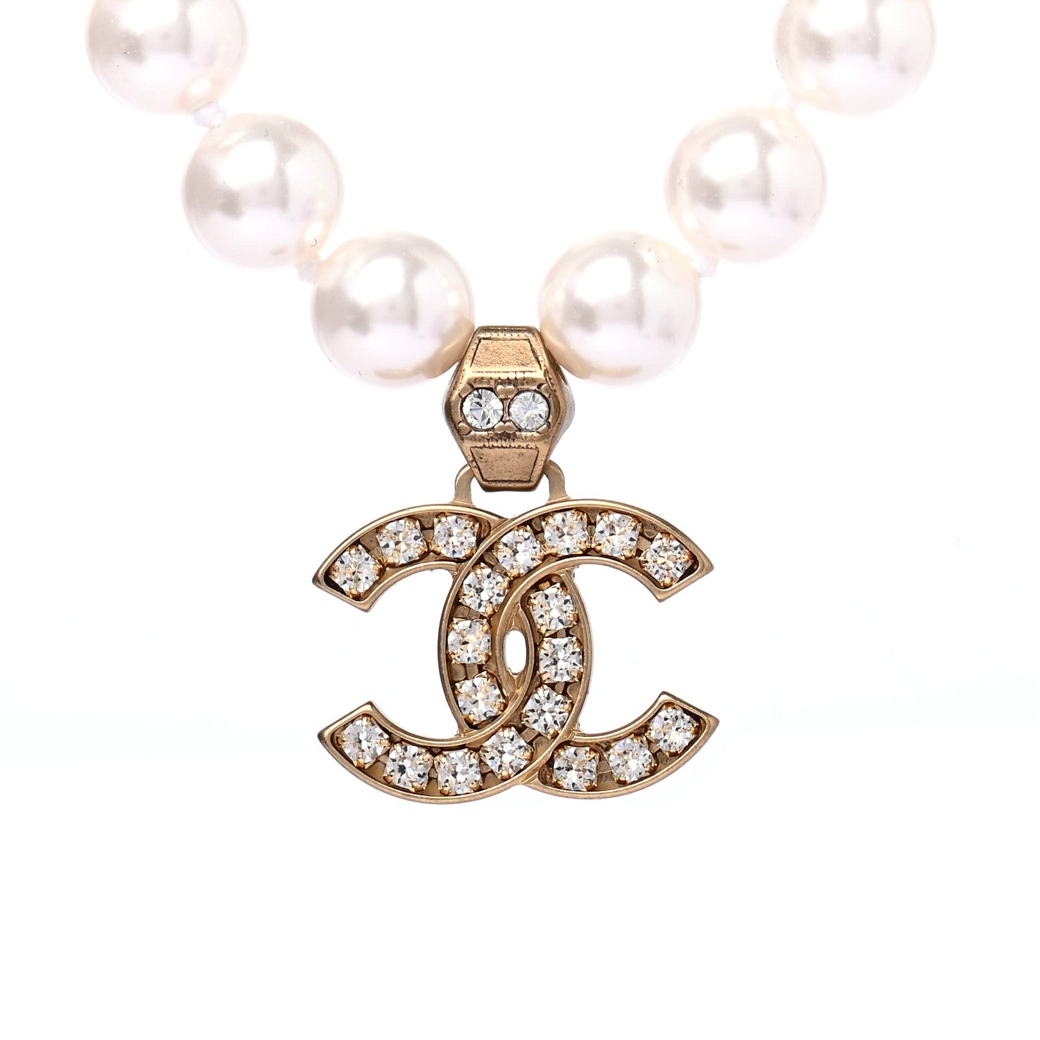 Chanel Pearl Crystal CC Short Necklace Gold 4 of 4
