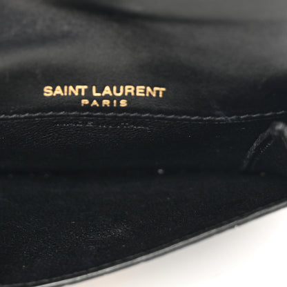 Saint Laurent Calfskin Crocodile Embossed Uptown Monogram Card Case Black 5 of 8