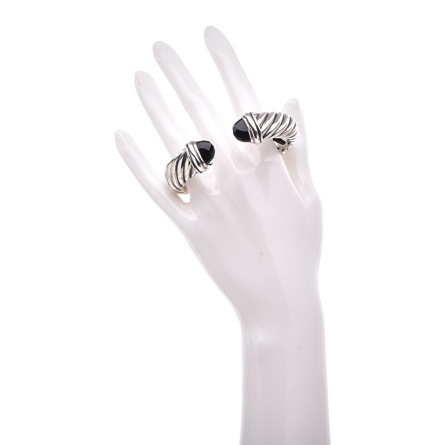 Sterling Silver Black Onyx 15mm Sculpted Cable Bracelet