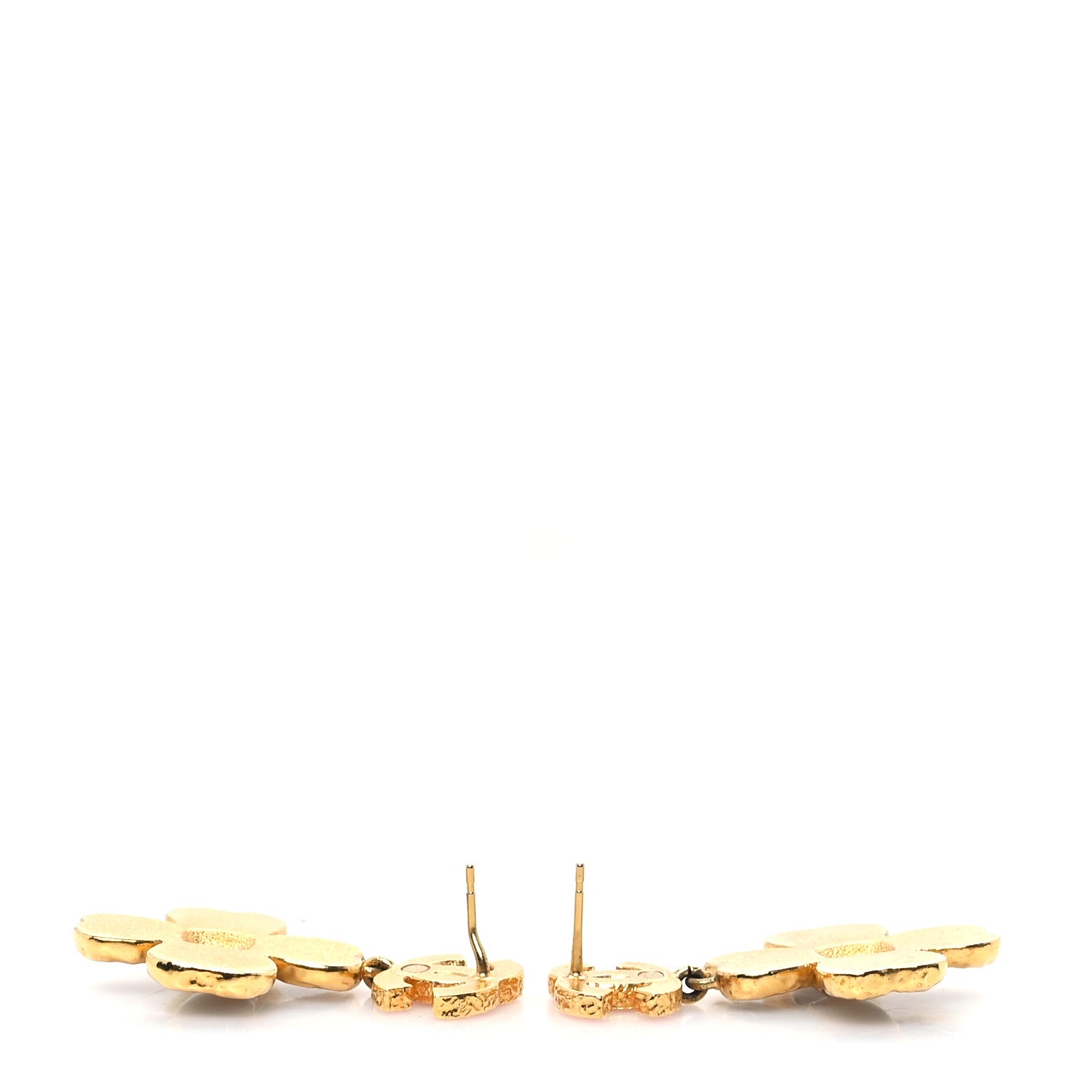 Chanel Resin Metal Glass CC Clover Drop Earrings Gold Black Pink 3 of 5