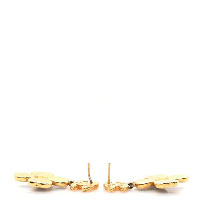 Chanel Resin Metal Glass CC Clover Drop Earrings Gold Black Pink 3 of 5