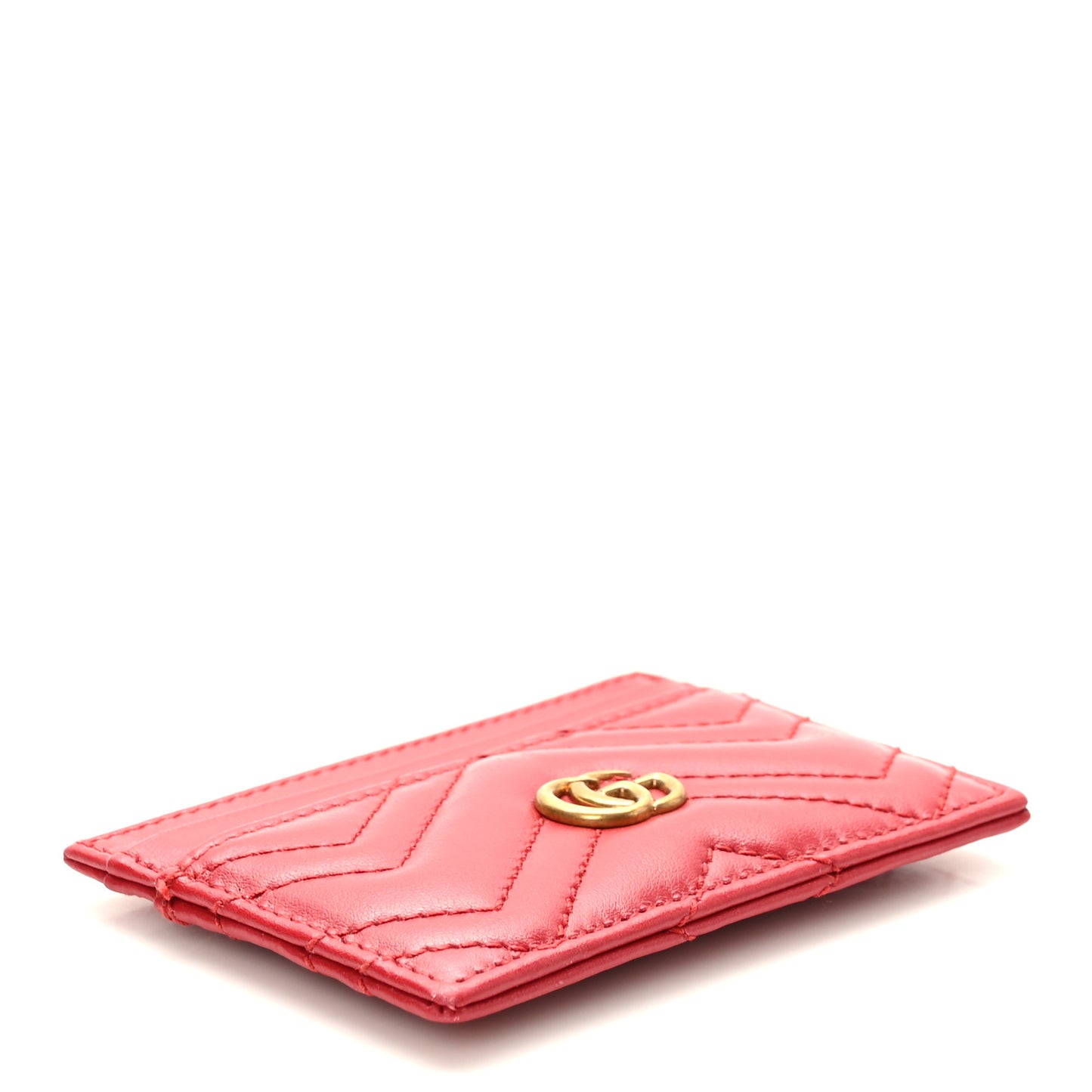 Calfskin Matelasse GG Marmont Card Holder Hibiscus Red