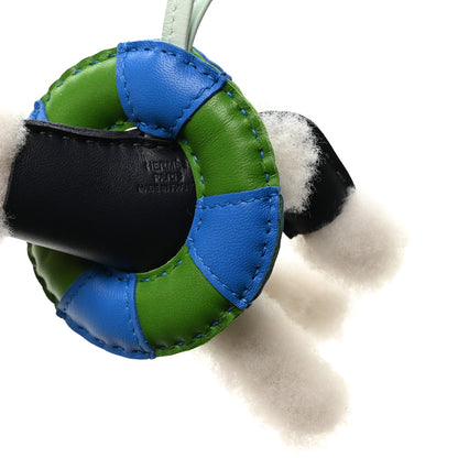Hermes Milo Lambskin Shearling Silk Budy A La Mer Charm   Ecru Nuit Peppermint Bleu Hydra Vert Yucca 3 of 5