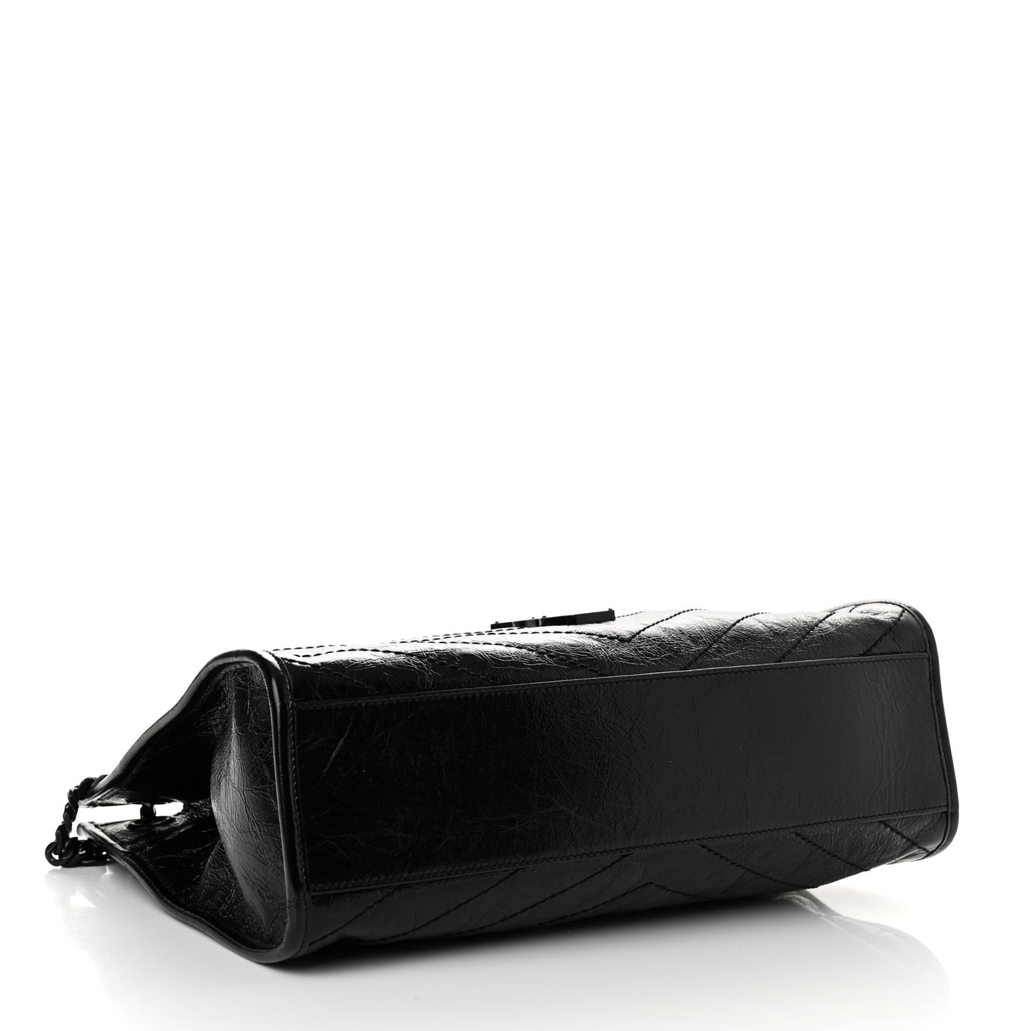 Crinkled Calfskin Matelasse Monogram Medium Niki Shopper Tote Black