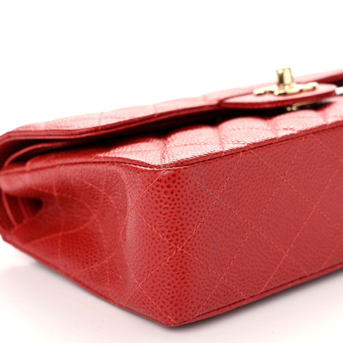 Caviar Quilted Small Double Flap Red