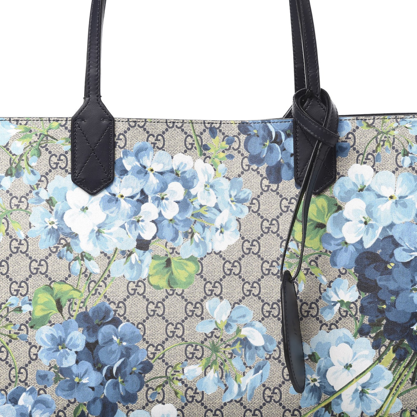 GG Supreme Monogram Blooms Medium Reversible Tote Beige Blue Navy