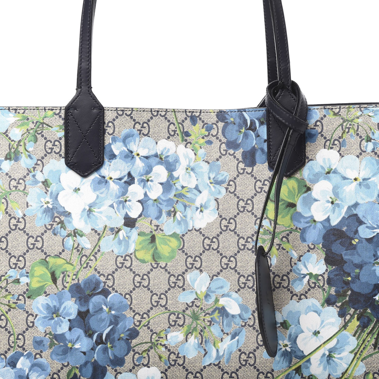 Gucci GG Supreme Monogram Blooms Medium Reversible Tote Beige Blue Navy 9 of 14