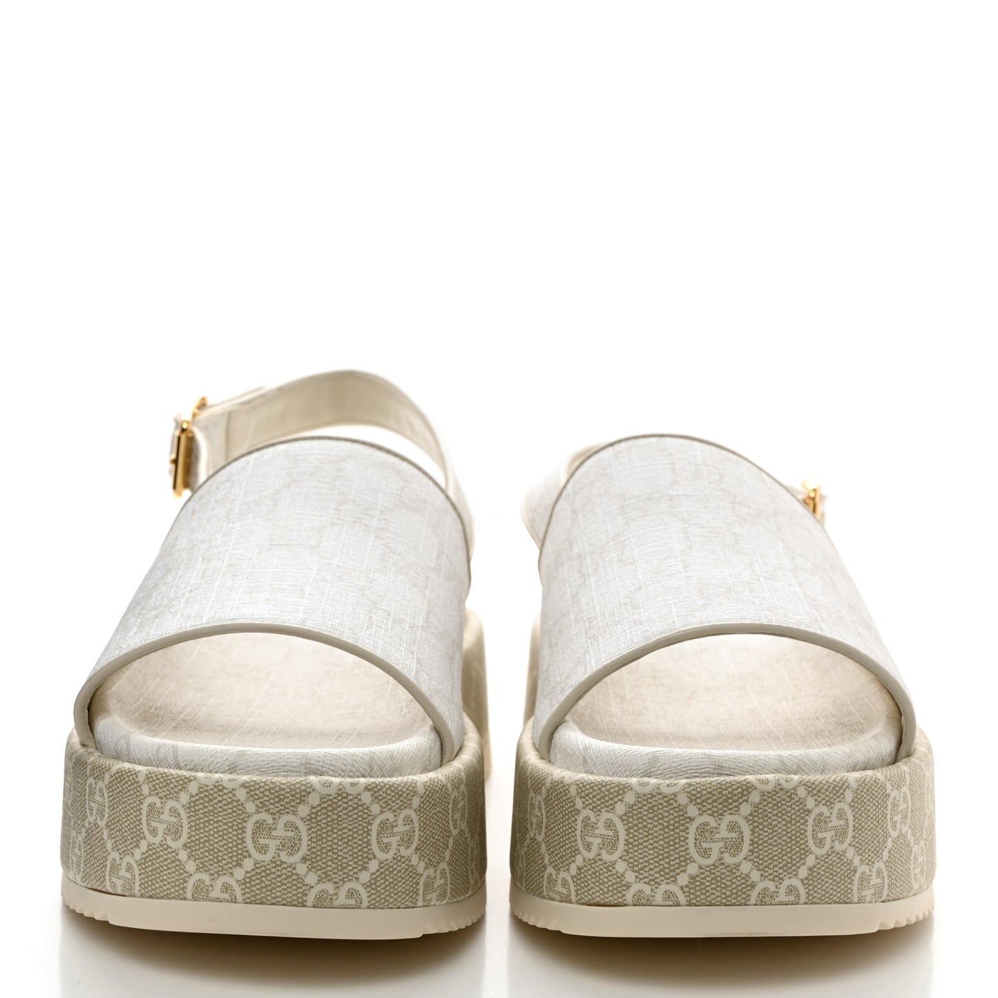 GG Supreme Monogram Granada Kid Angelina Platform 35mm Slingback Sandals 41 White Mystic White