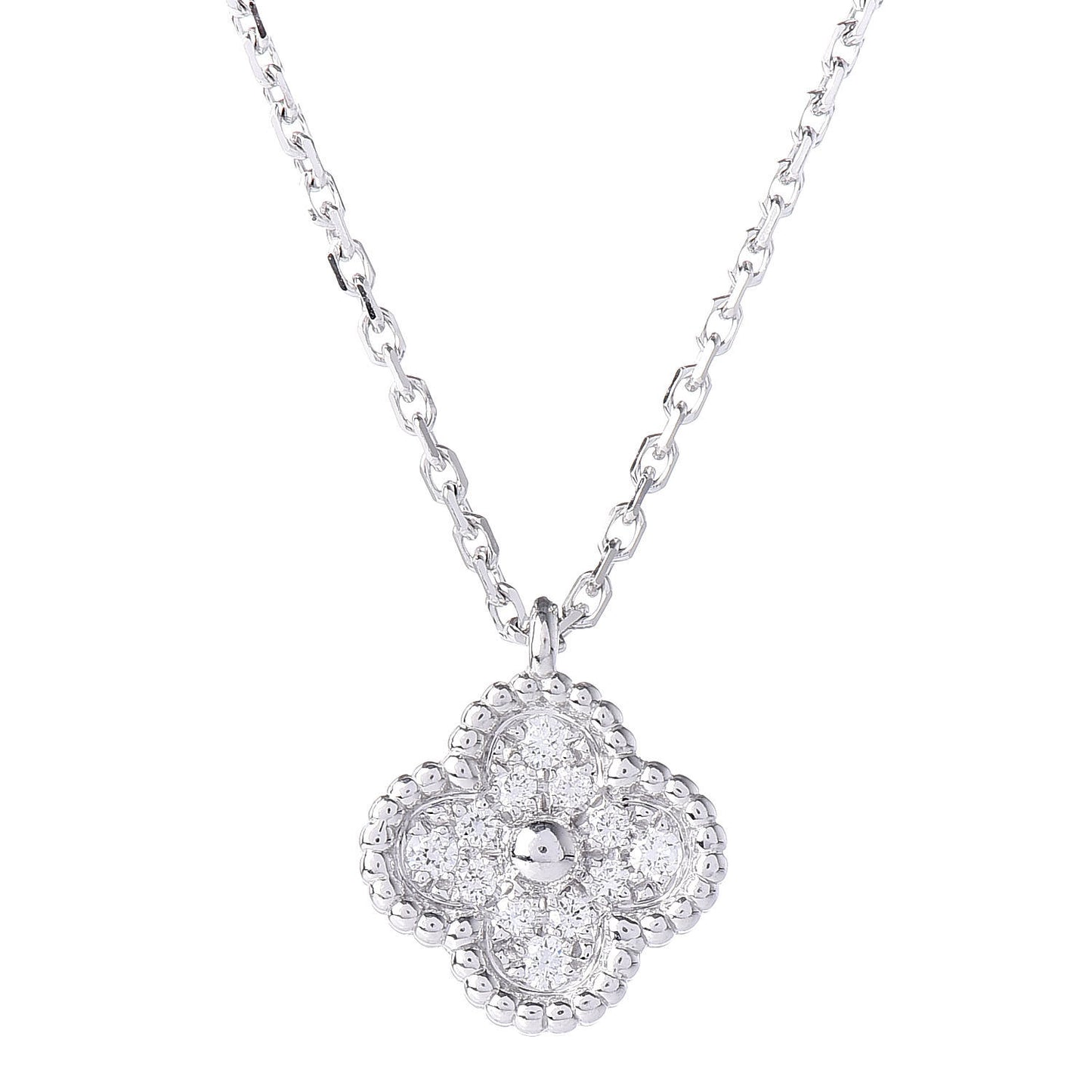 18K White Gold Diamond Sweet Alhambra Pendant Necklace