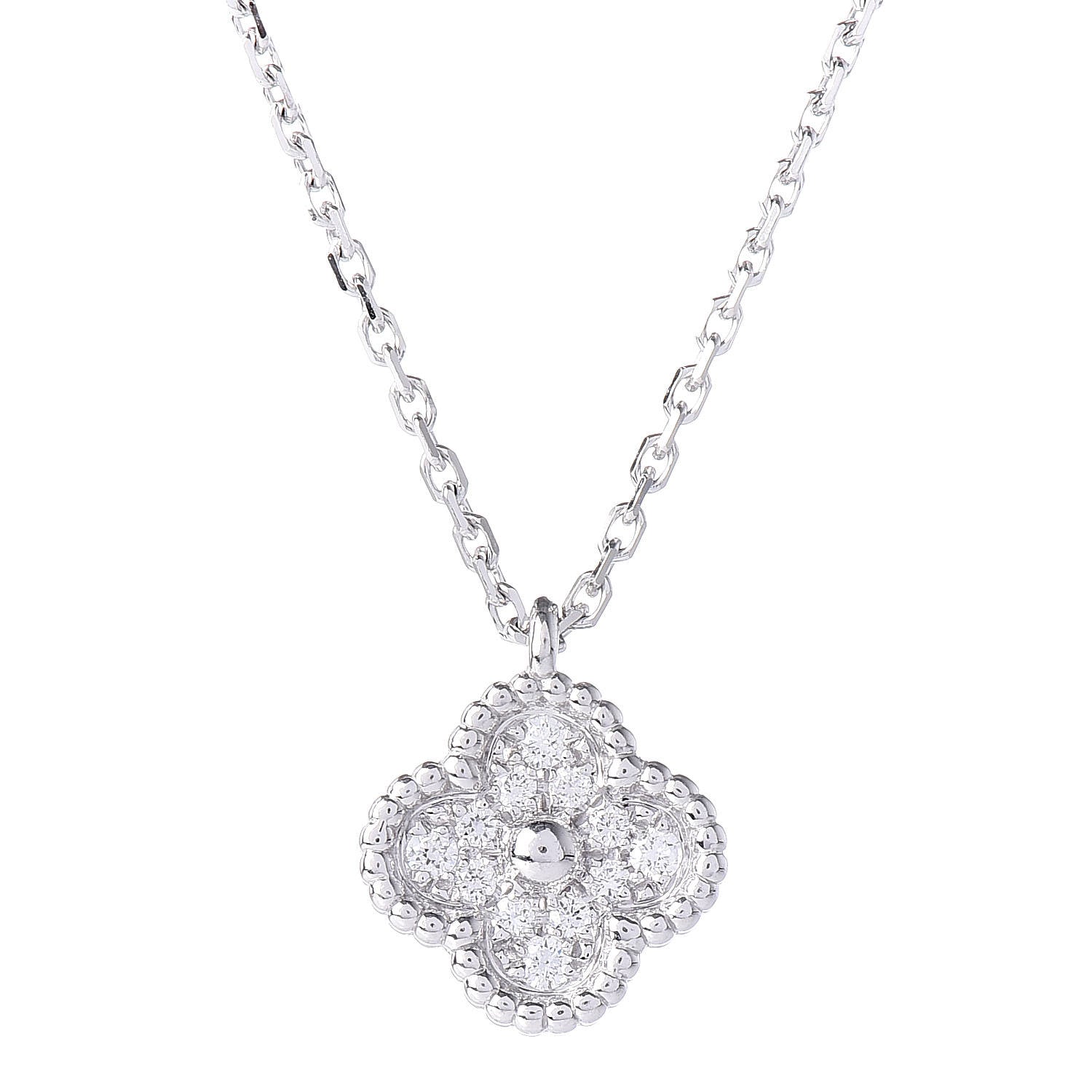 Van Cleef & Arpels 18K White Gold Diamond Sweet Alhambra Pendant Necklace 4 of 8