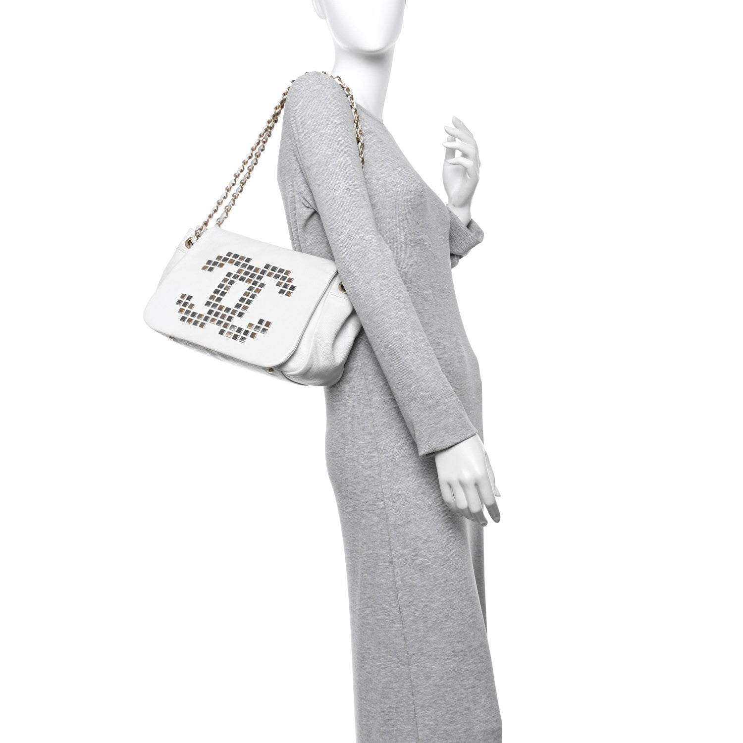 Chanel Grained Calfskin Metal Mosaic Flap White 2 of 10