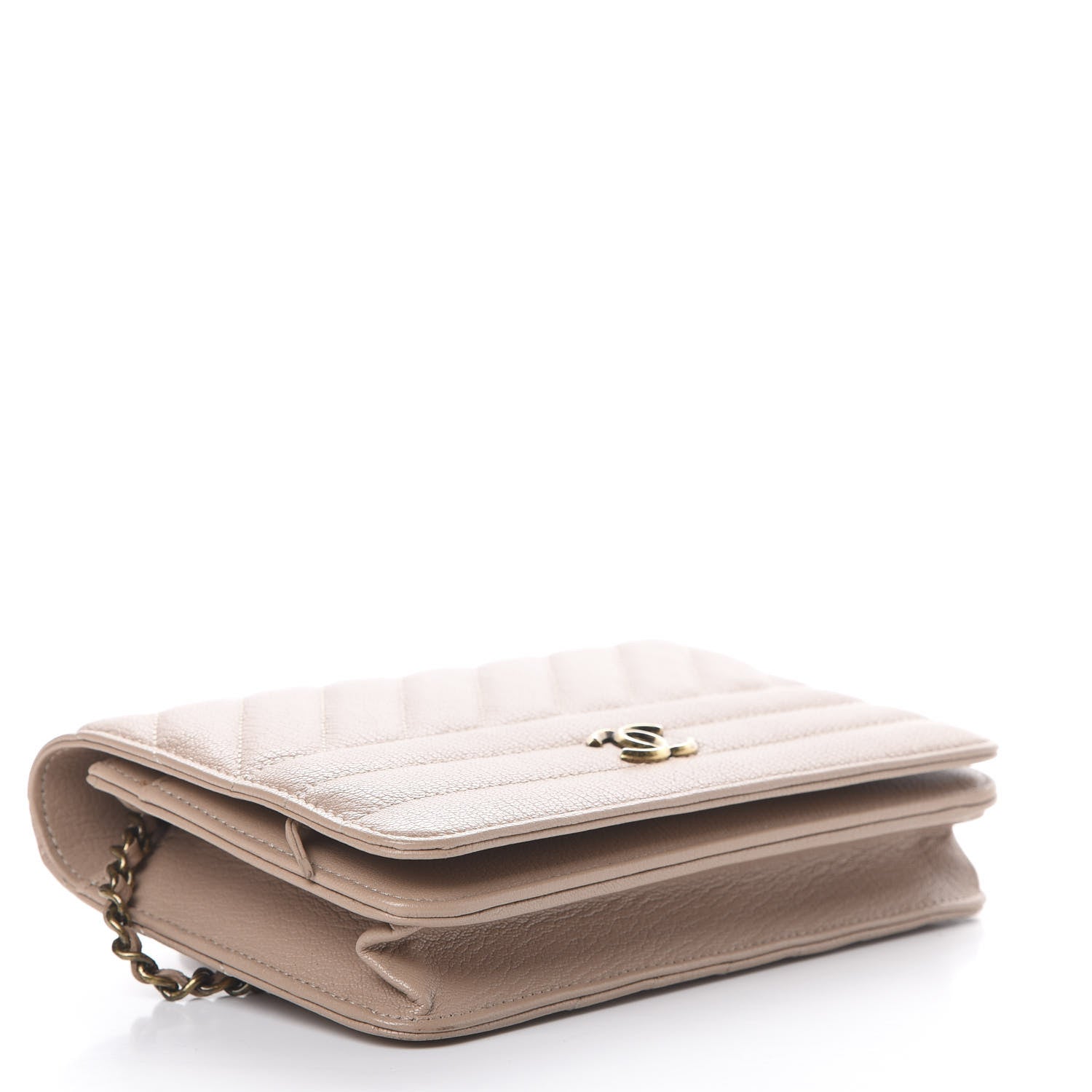 Chanel Goatskin Diagonal Quilted Wallet On Chain WOC Beige 3 of 11
