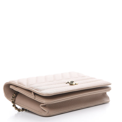 Chanel Goatskin Diagonal Quilted Wallet On Chain WOC Beige 3 of 11