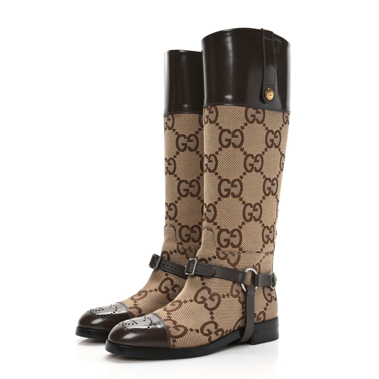 Monogram Jumbo GG Cordovan Lux Zelda Harness Riding Boots 36 Camel Ebony New Acero