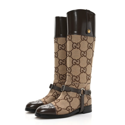 Gucci Monogram Jumbo GG Cordovan Lux Zelda Harness Riding Boots 36 Camel Ebony New Acero 3 of 7