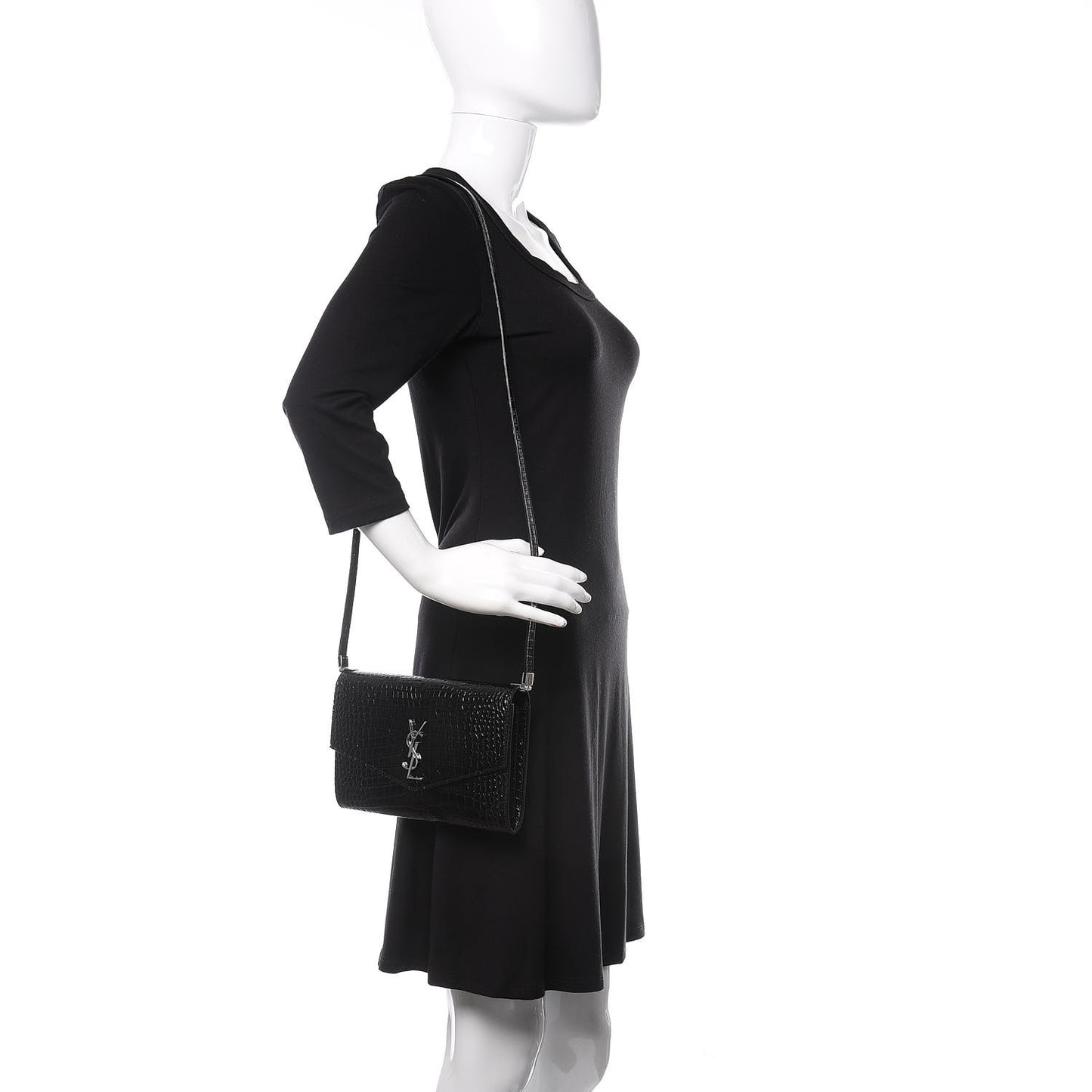 Calfskin Crocodile Embossed Monogram Mini Uptown Crossbody Black