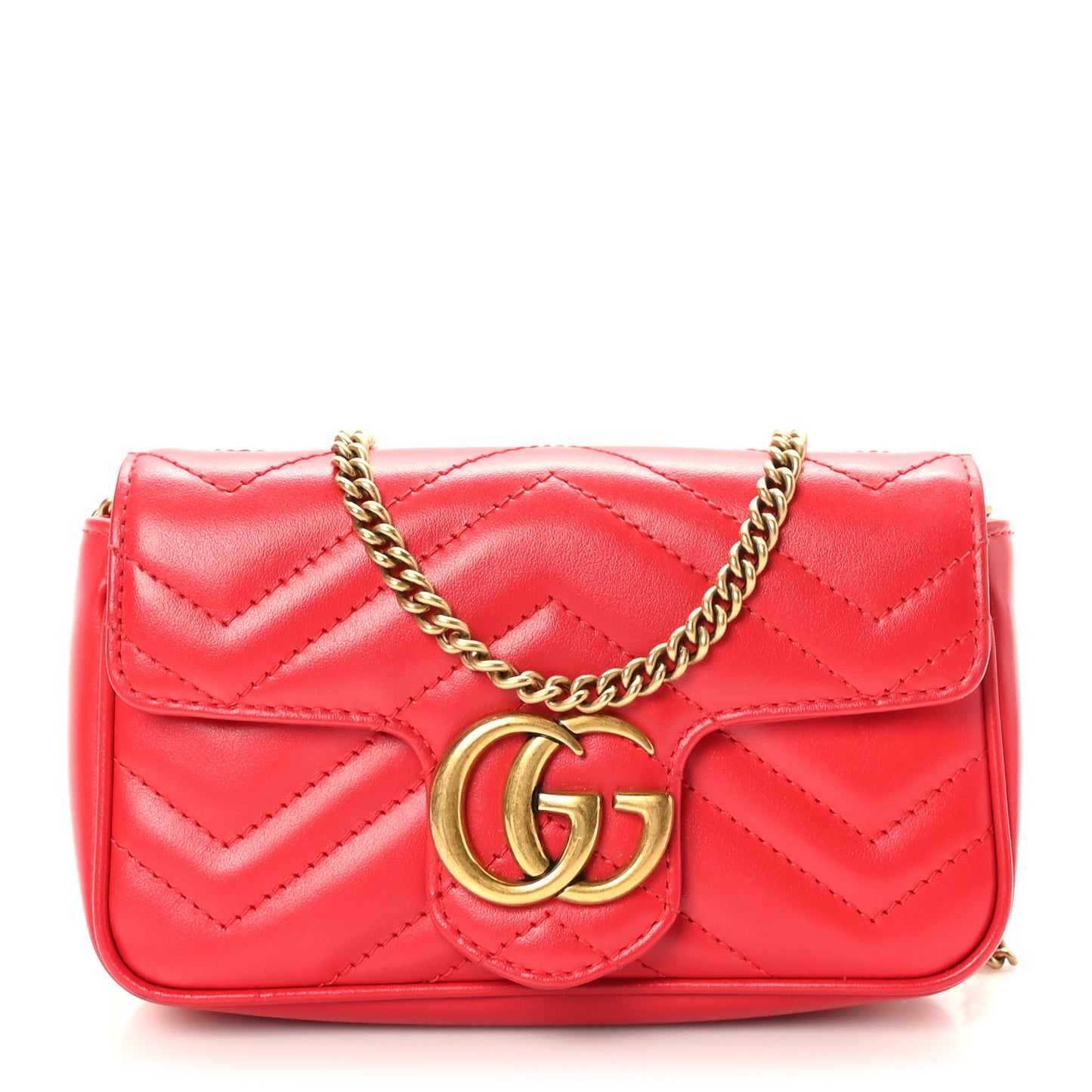 Calfskin Matelasse Super Mini GG Marmont Shoulder Bag Hibiscus Red