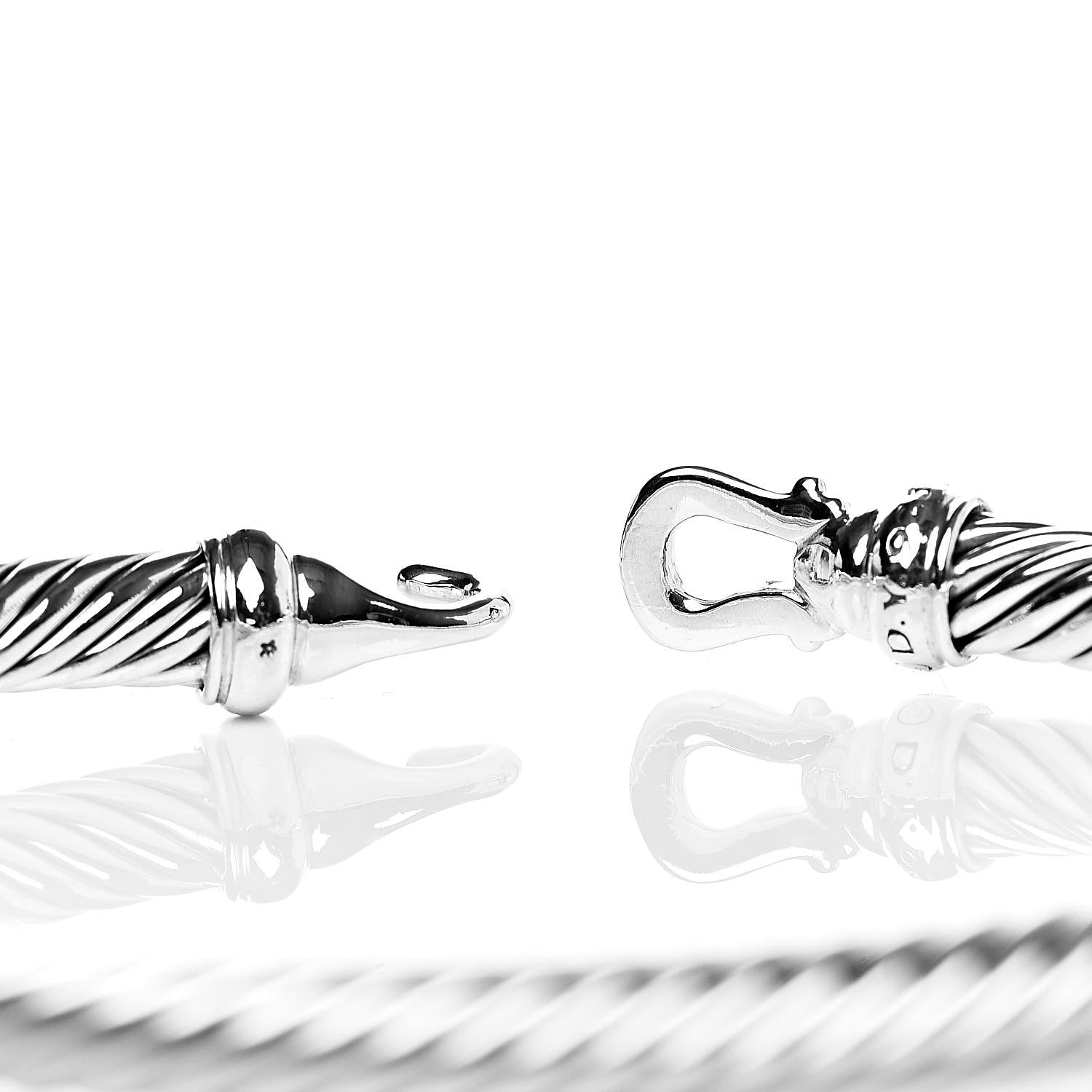 David Yurman Sterling Silver Diamond 5mm Cable Buckle Bracelet 4 of 5