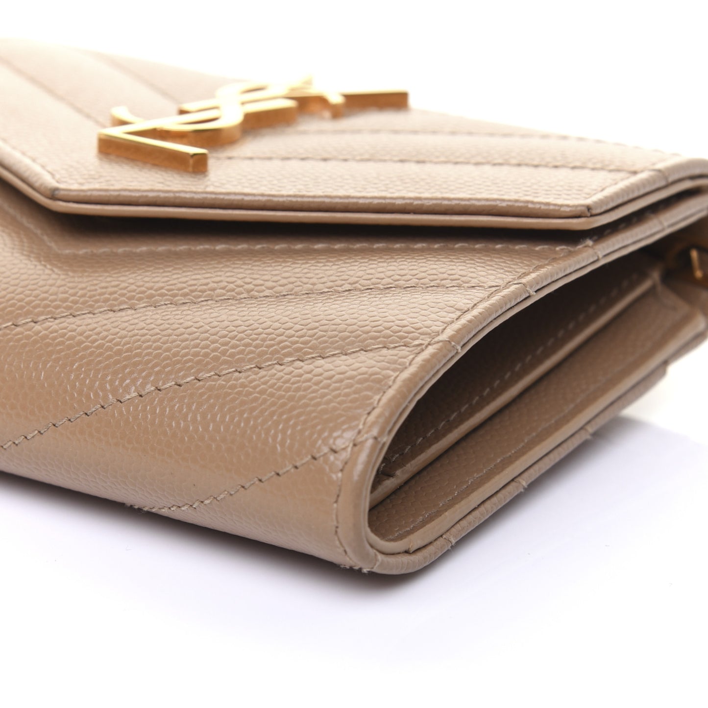 Grain De Poudre Matelasse Chevron Monogram Compact Tri Fold Wallet Light Taupe