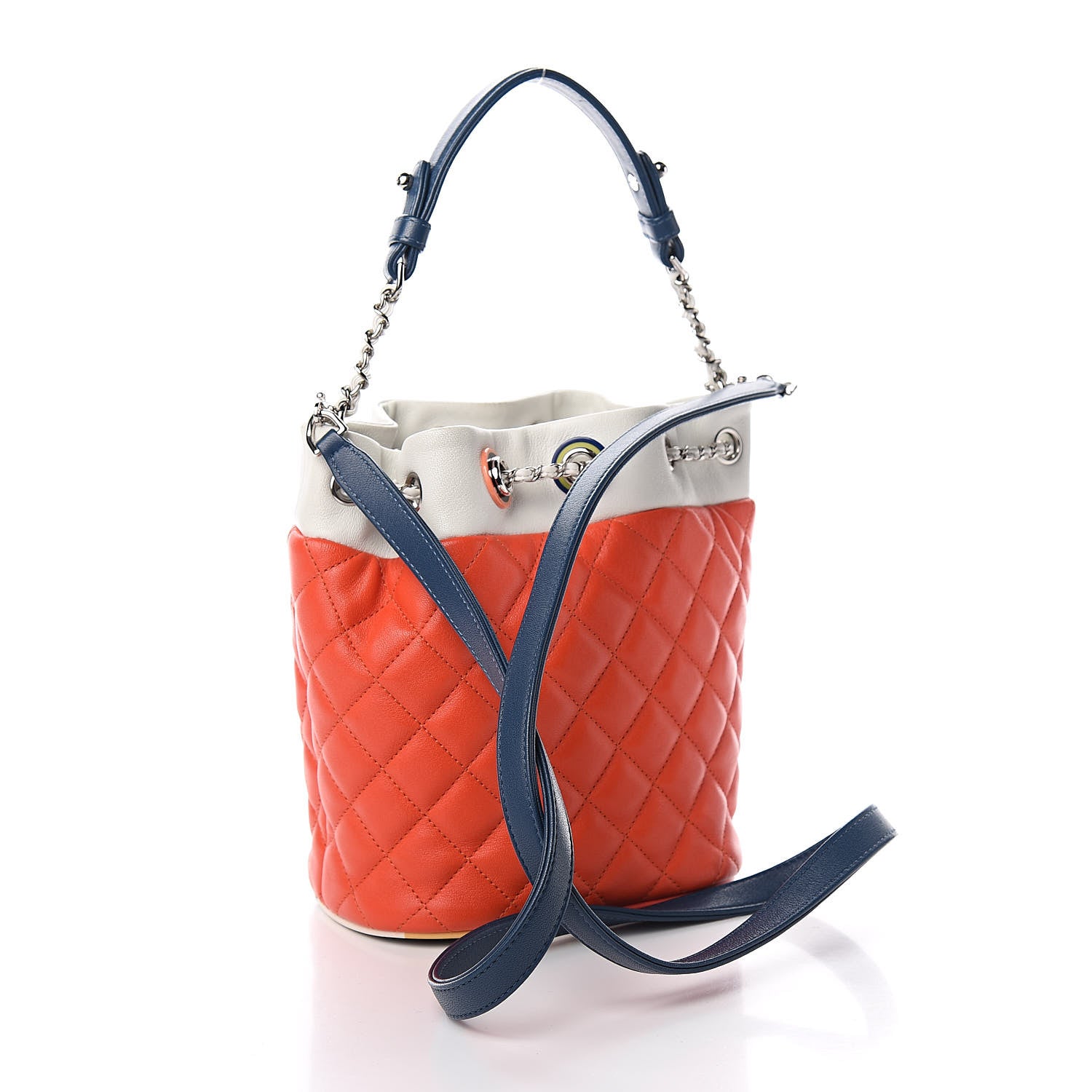 Chanel Lambskin Quilted Cuba Drawstring Tote Red White Blue 4 of 12