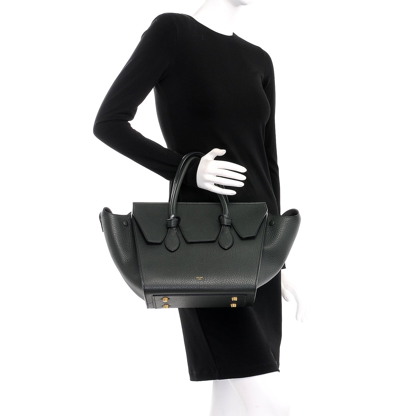 Crisped Calfskin Mini Tie Knot Tote Dark Green