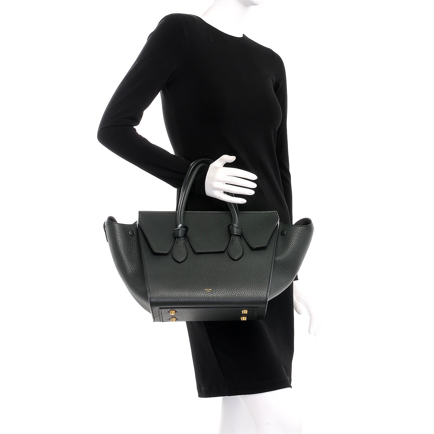 Celine Crisped Calfskin Mini Tie Knot Tote Dark Green 2 of 14