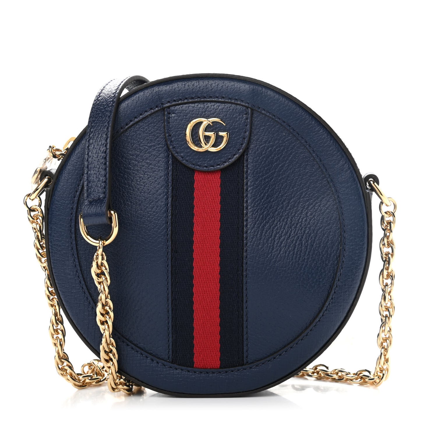 Soft Textured Calfskin Web Mini Ophidia Round Shoulder Bag Blue Agata